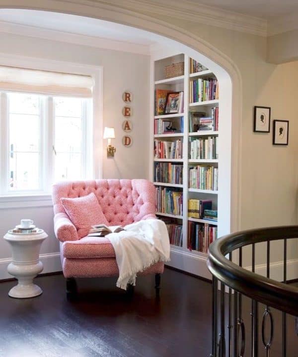 reading nooks can be tucked into small spaces like this hallway that might otherwise go unused